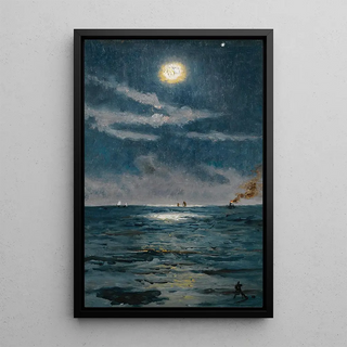 Alfred Stevens - A Calm Moonlit Marine Scene.webp