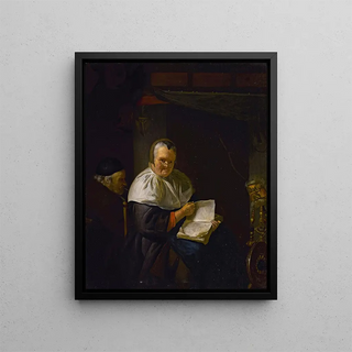 Anthony van Deyl - Interior with a woman reading by a spinning wheel and a man smoking.webp