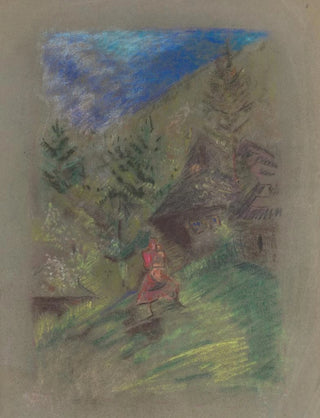 Arnold Peter WeiszKubnan - Woman with a Child in front of Cottages.webp
