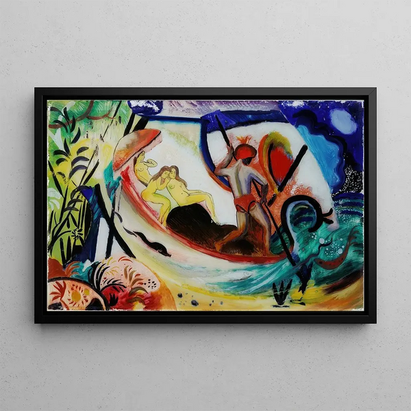 Kolme tyttöä veneessä - August Macke — kehystetty taideteos seinällä