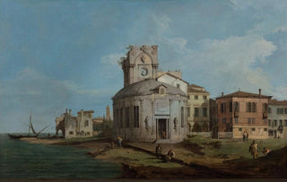 Canaletto - A Venetian Capriccio with an oval church by the Lagoon.webp