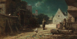 Carl Spitzweg - Nachtwchter bei Mondschein Hund und Katze.webp