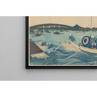 Coucher de soleil sur le pont de Ryōgoku vu depuis la berge d'Ommaya Edo - Katsushika Hokusai | Reproduction Tableau Décoration murale affiche copie