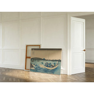 Coucher de soleil sur le pont de Ryōgoku vu depuis la berge d'Ommaya Edo - Katsushika Hokusai | Reproduction Tableau Décoration murale affiche copie