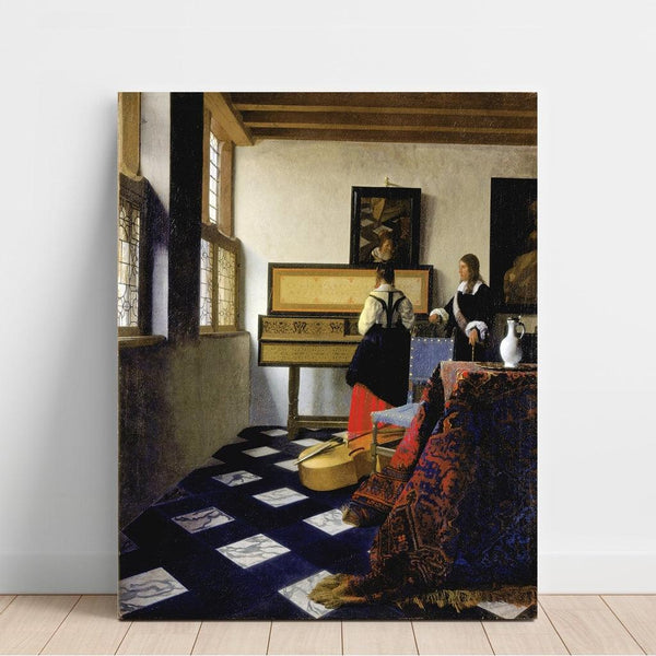 Maalauksen jäljennös Damoiselle au virginal avec un gentleman (La leçon de musique) - Johannes Vermeer