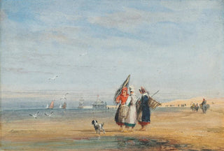 David Cox - Calais beach with shrimpers and a dog.webp