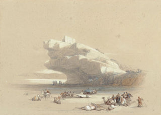 David Roberts - The approach to Petra looking up to an ancient watchtower.webp