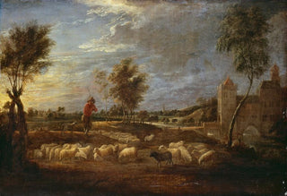 David Teniers The Younger - Sunset Landscape with a Shepherd and his Flock.webp