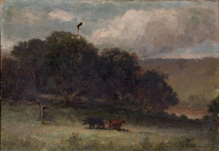 Edward Mitchell Bannister - Untitled landscape with trees and two cows in meadow.webp