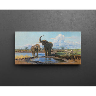 Éléphants au point d'eau - Wilhelm Kuhnert | Reproduction Tableau Décoration murale affiche copie