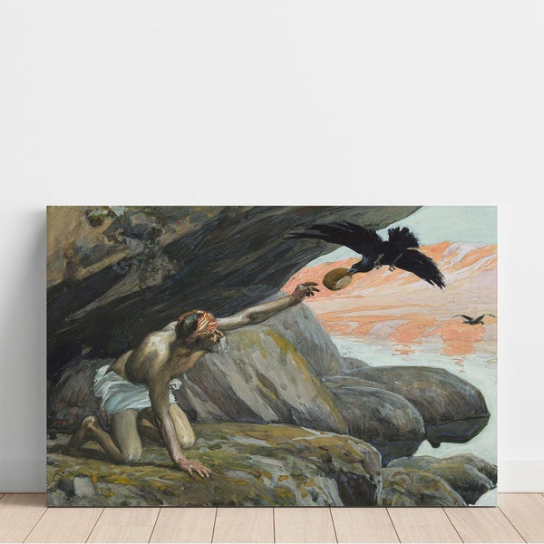 Maalauksen jäljennös Élie ruokittu korppien avulla - James Tissot