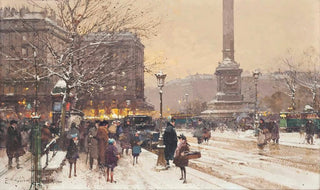 Eugne GalienLaloue - Figures in the snow the Place de Concorde Paris.webp