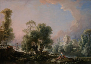 Franois Boucher - Idyllic Landscape with Woman Fishing.webp