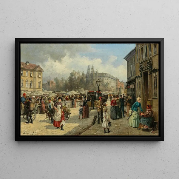 Viena Naschmarkt-näkymän maalaus - Franz von Persoglia — kehystetty taideteos seinällä