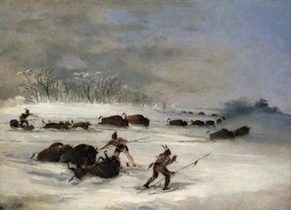 George Catlin - Sioux Indians On Snowshoes Lancing Buffalo.webp