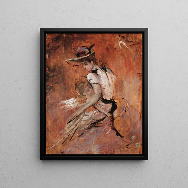 Nuori äiti hatun kanssa - Giovanni Boldini — kehystetty taideteos seinällä