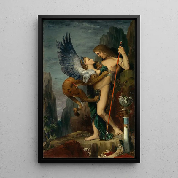 Oidipus ja sfinksi - Gustave Moreau — kehystetty taideteos seinällä