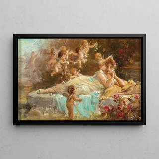 Hans Zatzka - A Reclining Young Lady with Putti.webp