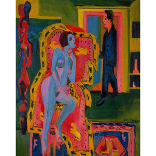 Intérieur avec femme nue et homme - Ernst Ludwig Kirchner | Reproduction Tableau Décoration murale affiche copie