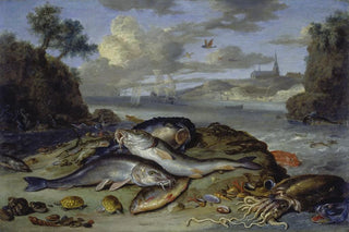 Jan Van Kessel The Elder - Still Life with Fish and Sea Animals in a Coastal Landscape.webp