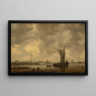 Jan van Goyen - A river estuary with shipping and fishermen on the shore.webp
