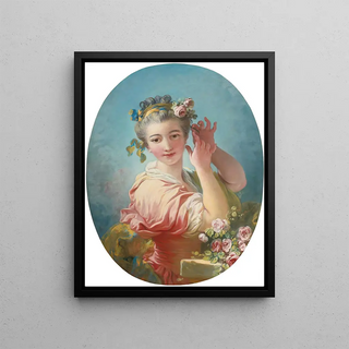 JeanHonor Fragonard - A Young Woman Adorning Her Powdered Coiffure With a Spray of Roses.webp