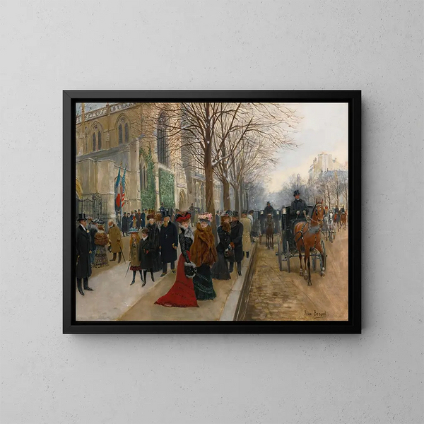 Après l'office à l'église de la Sainte-Trinité, Noël 1890 - Jean Béraud — kehystetty taideteos seinällä
