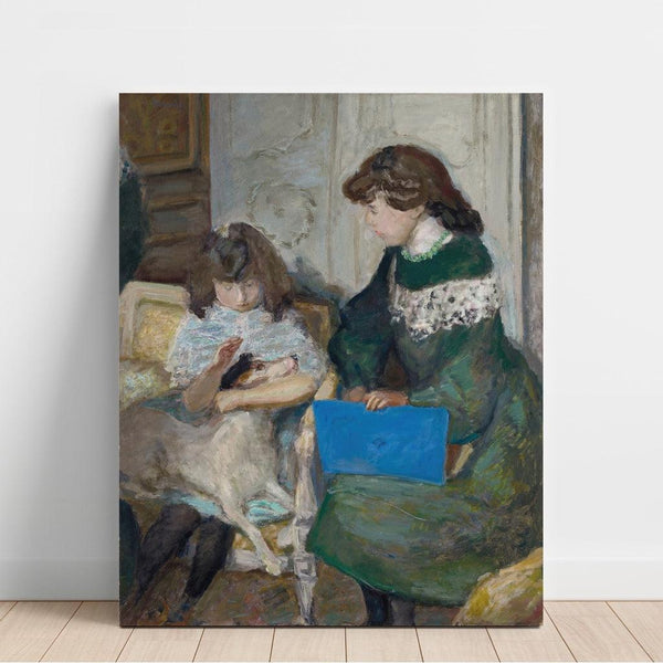 Maalauksen jäljennös Nuoret tytöt koiran kanssa (Kaksi Alexandre Natansonin tyttöä) - Pierre Bonnard