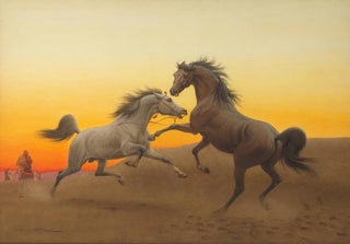 John Alexander Harrington Bird - Arab stallions at sunset.webp