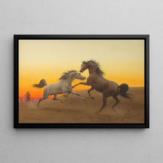 John Alexander Harrington Bird - Arab stallions at sunset.webp