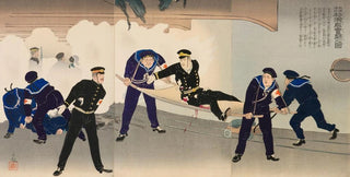 Kobayashi Kiyochika - Struggling Hard on the Battleship Hatsuse in the Harbor of Port Arthur.webp