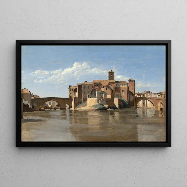 Maalauksen jäljennös L'Île ja San Bartolomeo -silta, Rooma - Jean-Baptiste-Camille Corot
