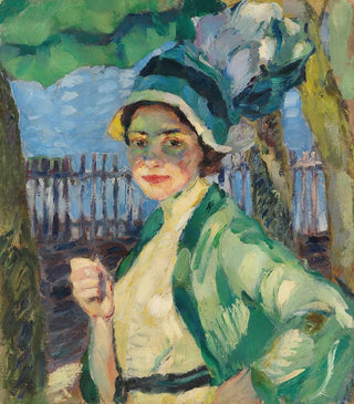 Leo Putz - Portrt einer Dame unter grnem Schirm Frieda Blell.webp