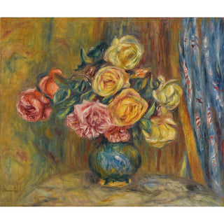 Les Roses au Rideau Bleu - Pierre-Auguste Renoir | Reproduction Tableau Décoration murale affiche copie
