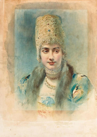 Lon Bakst - Girl Wearing a Kokoshnik and Pearl Choker.webp