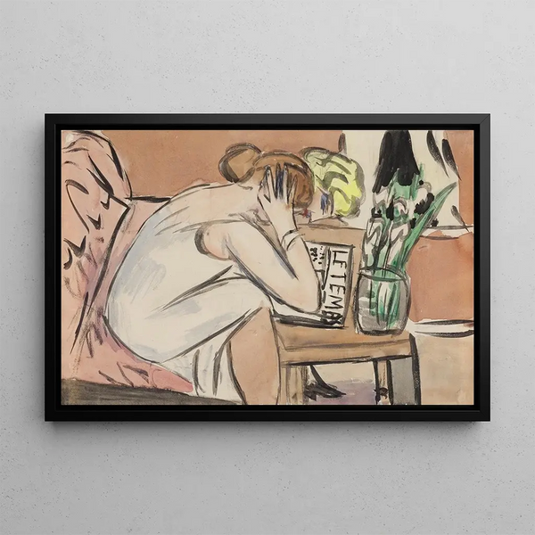 Nimetön maalaus Kaksi nuorta tyttöä lukemassa - Max Beckmann — kehystetty taideteos seinällä