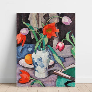 Nature morte avec tulipes et éventail - Samuel John Peploe | Reproduction Tableau Décoration murale affiche copie