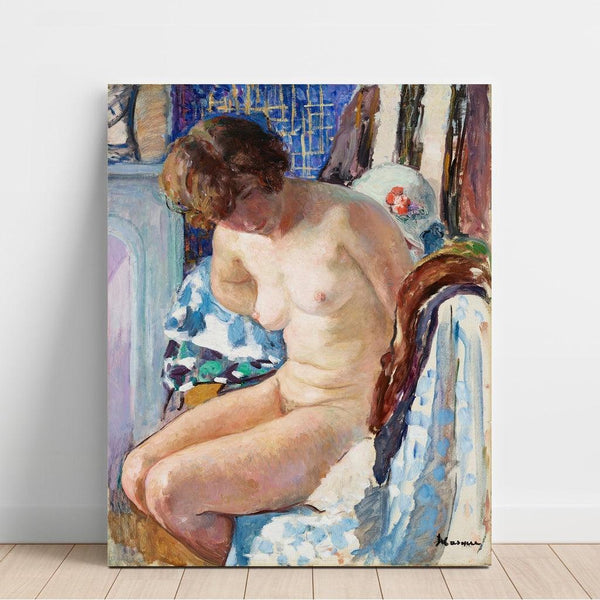 Maalauksen jäljennös Nu istumassa takan äärellä - Henri Lebasque