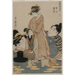 Oshichi et Kichisaburo de la série Musique sur le thème de la constance dans l'amour - Kitagawa Utamaro | Reproduction Tableau Décoration murale affiche copie