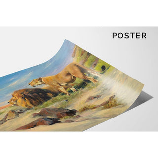 Paire de lions dans la steppe - Wilhelm Kuhnert | Reproduction Tableau Décoration murale affiche copie