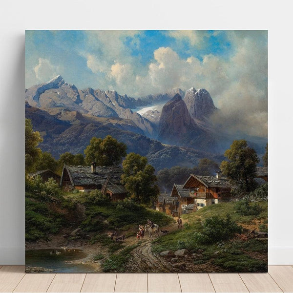 Maalauksen jäljennös Partenkirchenin maalaus Baijerin alueella auringonnousun aikaan - Carl Millner