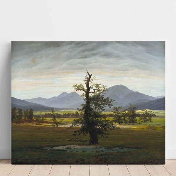 Maalauksen jäljennös Maisemakuva kylästä aamun valossa - Caspar David Friedrich