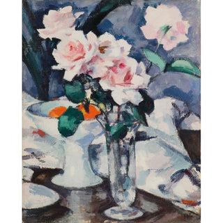 Pink Roses in a Glass Vase - Samuel John Peploe | Reproduction Tableau Décoration murale affiche copie