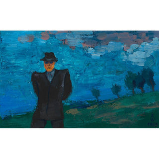 Sans titre homme en costume noir et chapeau dans un paysage - Karl Wiener | Reproduction Tableau Décoration murale affiche copie