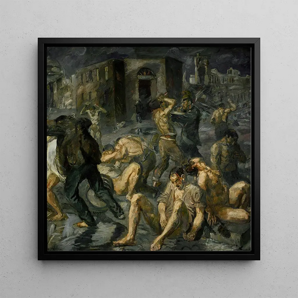 Messinan tuhoutumisen kohtauksesta - Max Beckmann — kehystetty taideteos seinällä