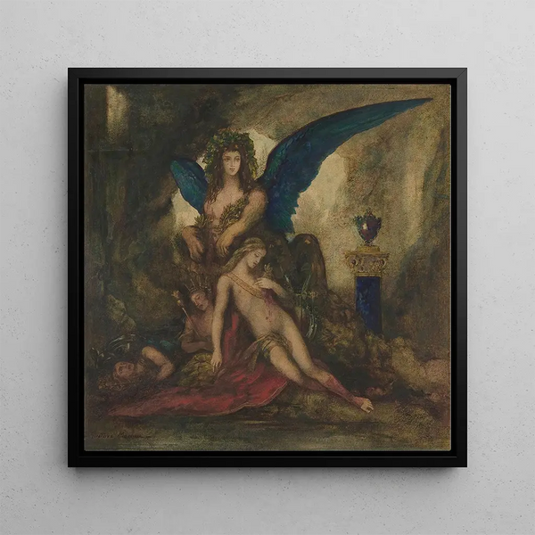 Sphinx in a cave, king poet and warrior - Gustave Moreau — kehystetty taideteos seinällä