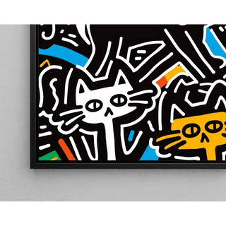 Tableau Pop Art – Chats Stylisés | Affiche Urbaine Colorée Style Keith Haring | Poster Graphique et Ludique pour Déco Contemporaine