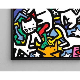 Tableau Pop Art – Danse des Félins | Affiche Colorée de Chats Stylisés | Poster Graphique Ludique et Dynamique pour Déco Murale Contemporaine