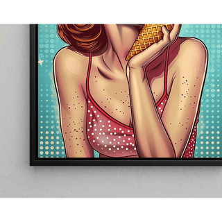 Tableau Pop Art – Douceur d’Été | Affiche Vintage Colorée Femme à la Glace | Poster Rétro Inspiré de Lichtenstein pour Déco Moderne
