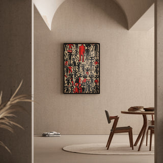 Tableau Pop Art – Figures Abstraites | Affiche Graphique Urbaine Rouge et Noire | Poster Brut et Contemporain pour Déco Artistique et Singulière